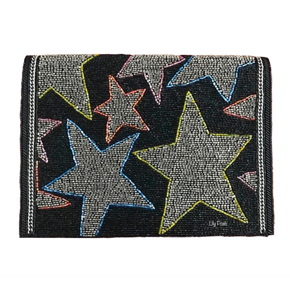 Embroidered Star Black Crossbody Bag